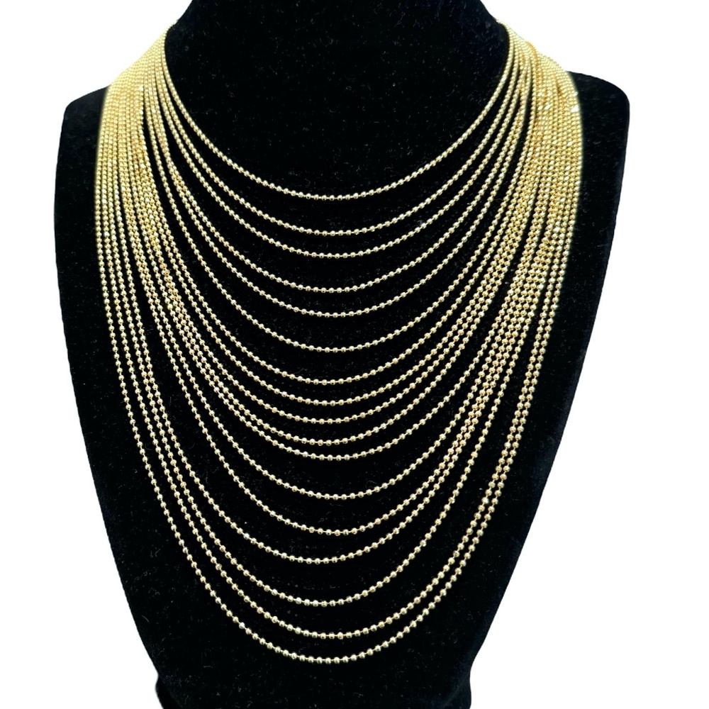 VINTAGE JOAN RIVERS 16 CHAIN SHINY GOLD TONE BALL CHAIN BEADED NECKLACE